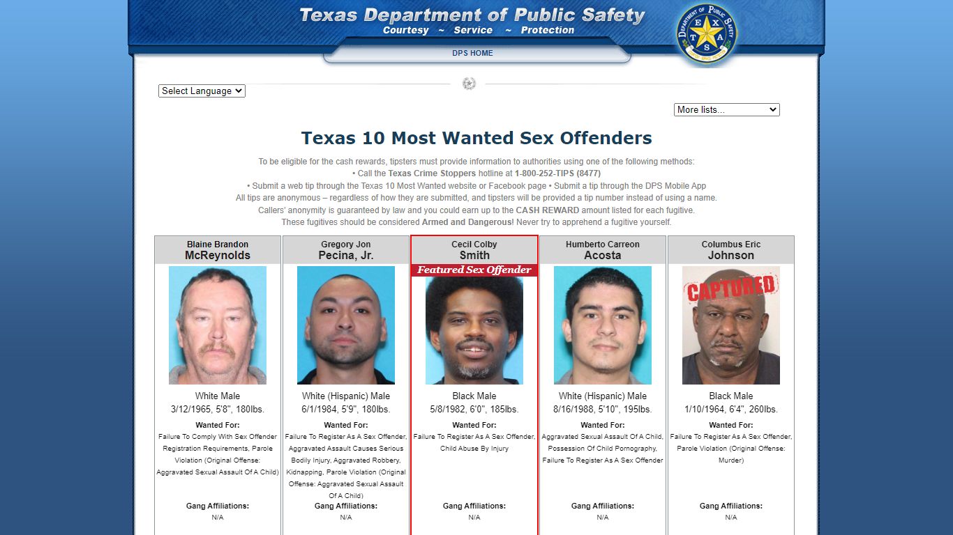 Texas 10 Most Wanted Sex Offenders - Texas Department of Public Safety